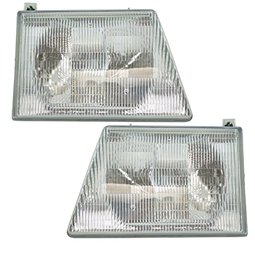 Image of TRQ Headlight Assembly Set FO2502121 FO2503117 Compatible with 1992-1996 Ford E-150 Econoline E-150 Econoline Club Wagon E-250 E-350 E-350 Club Wagon