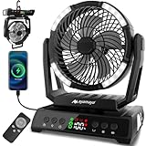 ayamaya (アヤマヤ) キャンプファン ライト付き 40000mAh 充電式テントファン リモコン付き 9段階速度 バッテリー駆動ファン デジタル表示 タイマー 自動首振り フック キャンプ アウトドアテント ハリケーン用