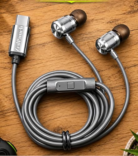 Image of ZedPunch Gaming Type-C Wired Earphone with Mic, 10mm Dynamic Bass Driver, Magnetic in-Ear Headphones, Low Latency Sound for Gaming, 1 Button Control, HD Calling, Voice Assistant (Silver Grey)