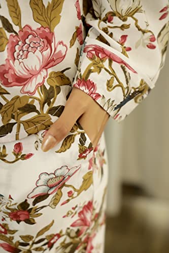 Image of SANSKRUTIHOMES Women's Premium 100% Cotton Printed Night Suit Set | Elegant Full Sleeve Collar Top & Pyjama | Soft & Breathable Premium Loungewear for Women