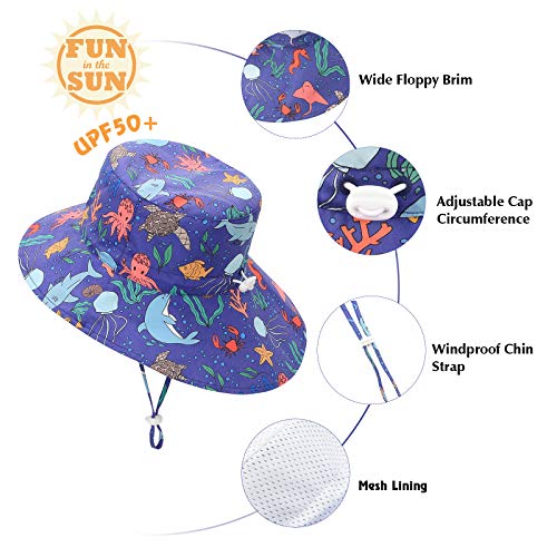 Century Star 50+ Uv Sun Protection Baby Boys Sun Hat Toddler Sun Hats For Baby Boys Girls Summer Hat Wide Brim Bucket Hat Beach Hat Navy Blue 2-4T #TOP3