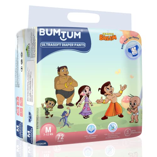 Image of Bumtum Chota Bheem Medium Baby Diaper Pants, 72 Count, Leakage Protection Infused With Aloe Vera, Cottony Soft High Absorb Technology (Pack of 2)