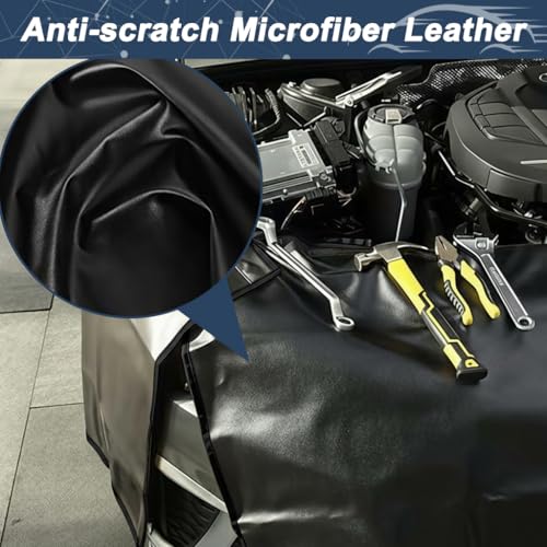 Image of STHIRA 3Pcs Magnetic Car Fender Covers for Mechanics Thicken Anti-Scratch PU Synthetic Leather Fender Guard Cover Hanging Magnetic Protector with Hooks 2 Sizes Front and Side Fender Cover Pieces