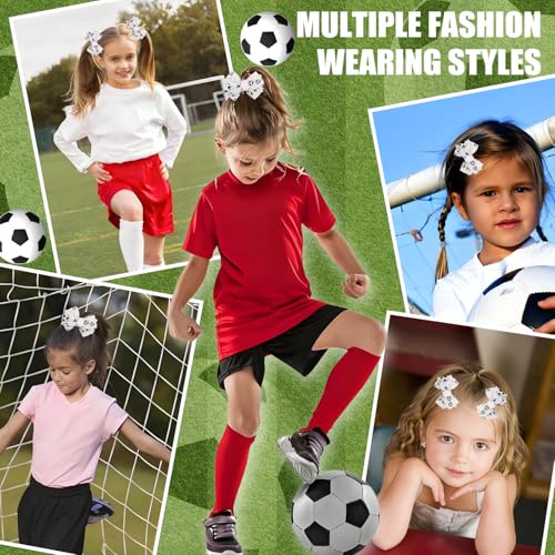 CUBACO 4 Pcs Soccer Bow Hair Clips 4 Inch Sports Hair Bow Soccer Grosgrain Ribbon Bows Hair Accessories for Girl Player School Team Football Birthday Party miniatura 4