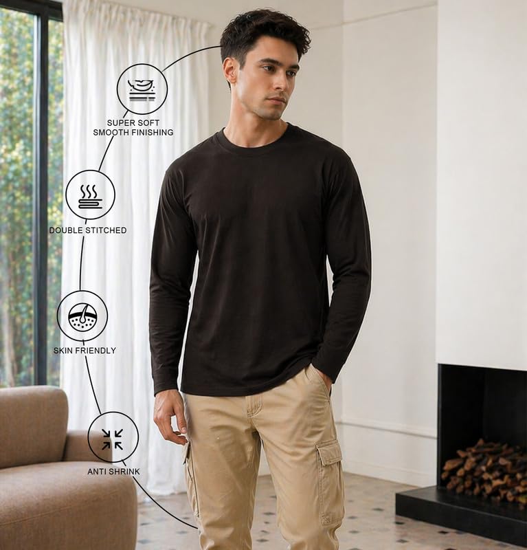 Image of Sleepynuts Regular fit Cotton Full Sleeve Plain T-Shirt for Men (Pack of 1,2,3 Size Small to 3XL)