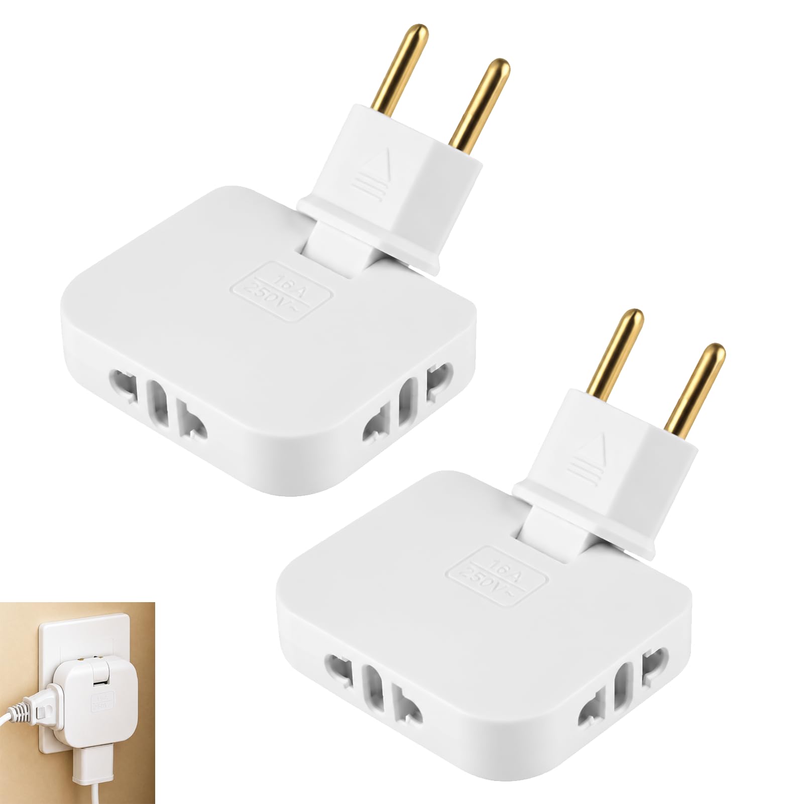 2 Stück Flachstecker mit 180° Drehgelenk, 3 Adapter Steckdose Flach, Mehrfachsteckdose 3 Fach, Steckdosenadapter, Flacher Mehrfachstecker für Zuhause, Büro, Küche Bereiche hinter Möbeln im Alltag