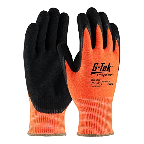 PIP 16-340OR/XXL G-Tek PolyKor Hi-Vis SE Amless Knit Blended Glove with Double-Dipped Micro-Surface Grip, XXL Size, Nitrile, Orange (Pack of 12)