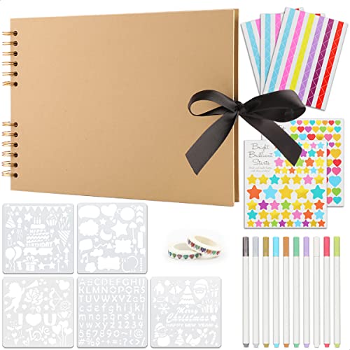 Scrapbook Photo Album, 11x8 inch Hardcover Scrap Book 80 Pages Black Craft Paper, DIY Handmade Scrapbooking Kit for Wedding, Anniversary, Graduation, Travelling, Baby Shower (Kraft)