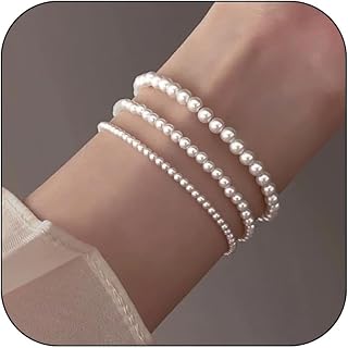 Pearl Bracelets for Women Handmade Beaded Bracelet Dainty 14k Gold Plated Chain Layered Pearl Bracelet Pearls Jewelry for Women Wedding Gifts for Brides Bridesmaid Prom Birthday Gift for Her