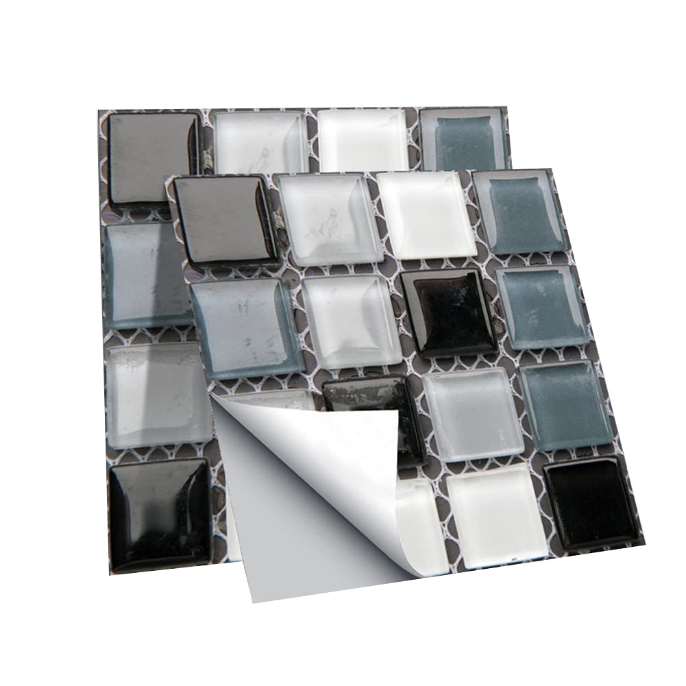 10Pcs Mosaic Tile Sticker, 3D Crystal Tile Stickers, Wall Tile Stickers, Waterproof Self-Adhesive Mosaic Tile Stickers for Bathroom Kitchen Home Decor, Grey