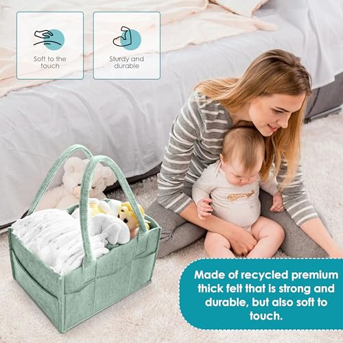 Cute Castle 2 Pack Diaper Caddy Organizer - Portable Baby Caddy Organizer with Handle, Nursery Storage Bin and Car Organizer for Girls, Boys - Baby Gift Basket - Green, Large by Cute Castle - Image 4