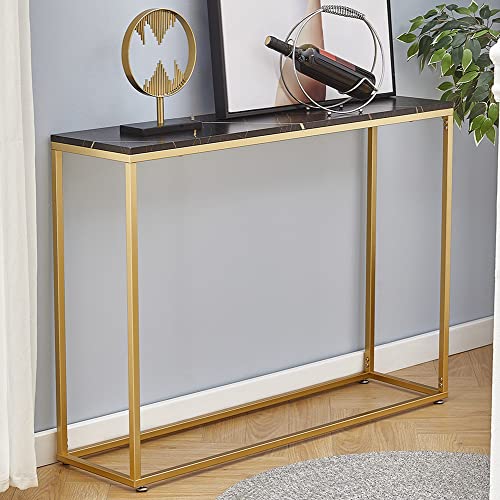 Modern Console Table for Entryway, Wood Sofa Table with Metal Frame, Rustic Hallway Tables with Storage Shelf for Living Room,Narrow Entryway Table,Accent Console Side Table,Black&Gold Modern Console Table for Entryway, Wood Sofa Table with Metal Frame, Rustic Hallway Tables with Storage Shelf for Living Room,Narrow Entryway Table,Accent Console Side Table,Black&Gold