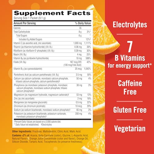 Emergen-C 1000mg Vitamin C Powder for Daily Immune Support Caffeine Free Vitamin C Supplements with Zinc and Manganese, B Vitamins and Electrolytes, Super Orange Flavor -60 Count(Pack of 1) - Image 7