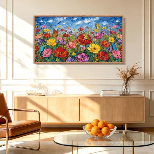 Image of CHDITB 3D Impasto Floral Wall Art,Poppy Wildflower Country Botanical Decor