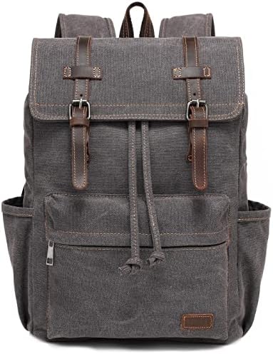JIELV Canvas Vintage Backpack,Mens Travel Rucksack,Casual Daypack Bookbag for Laptop Work Travel Hiking(Grey)