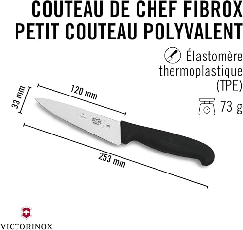 Victorinox Fibrox Kochmesser, Kleines Universalmesser für Obst und Gemüse, 12 cm, Gerade Klinge, Scharf, HACCP geeignet, Rutschfest, Schwarz - 2
