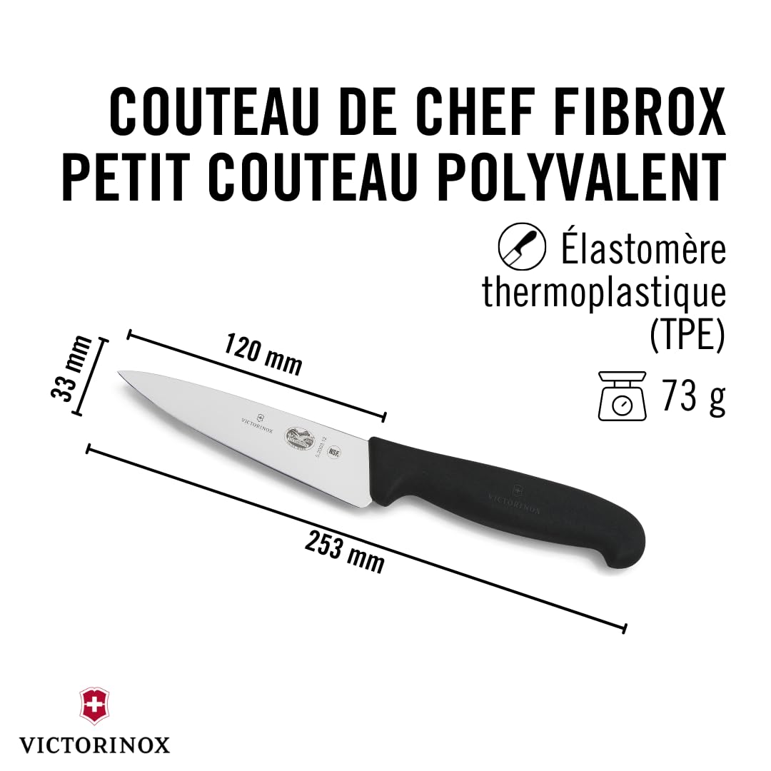 Victorinox Fibrox Couteau de chef 12 cm Lame lisse Inox Noir