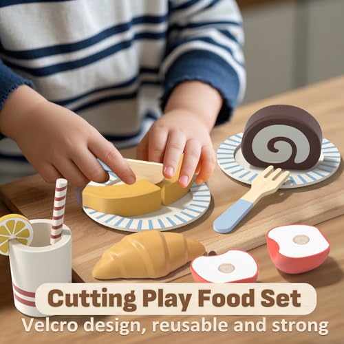 Lehoo Castle Wooden Play Food Set, Toy Food for Toddlers 1-3, Pretend Play Kitchen Accessories, Cutting Food Toys, Montessori Sorting Toys for Kids 3-5 Girls Boys - Image 3