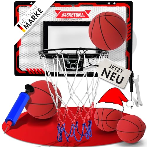 VALENESS® Mini Basketballkorb Indoor [für Tür & Wandmontage] - Kleiner Basketball Korb mit Dunk-Funktion, 4 Bällen, Pumpe & Befestigungszubehör - für Kinder & Erwachsene