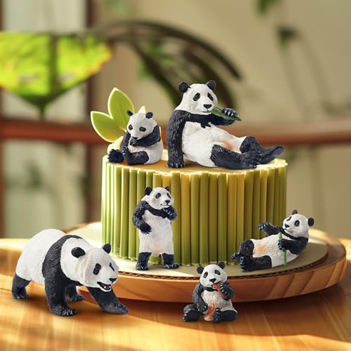 Image of Toymany 6PCS Panda Figurines Toy, Plastic Jungle Panda Animal Figurine Family Set with Bamboo & Baby Pandas, Cake Topper Gift Diorama Habitat Project Supplie for Kids