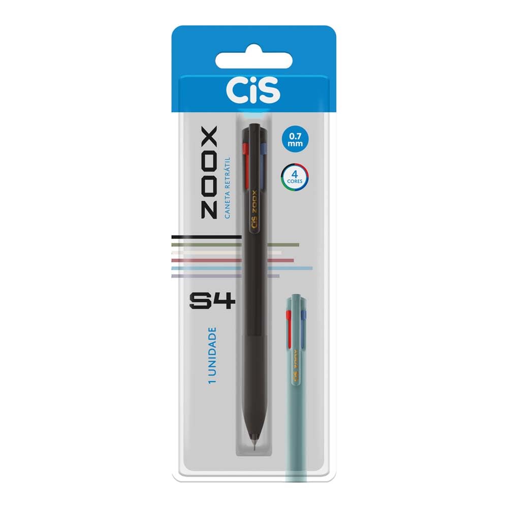 CIS Zoox S4 4X1 Caneta Esferográfica - Preta - Blister com 1