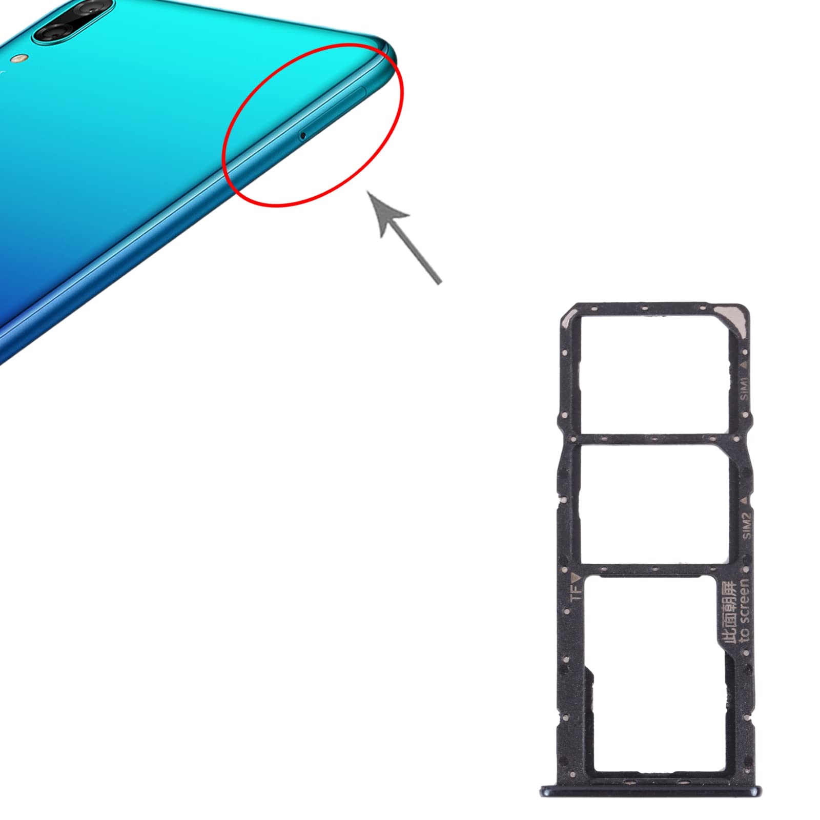 Tiroir carte SIM Huawei P Smart 2019 et Honor 10 Lite, 100% Compatible - Noir - Français