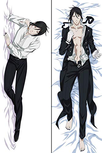 retsamradassaT Black Butler Kuroshitsuji Sebastian Michaelis Body Hug Pillow Case Cover - 150x50cm (Peach Skin)
