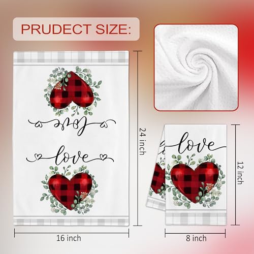 Image of FUTBU Valentines Day Kitchen Towels Set of 2, Red Buffalo Plaid Heart Love Dish Towels 18x26 Inch Drying Dishcloth,Valentine Day Decorations Farmhouse Home Seasonal Decoration