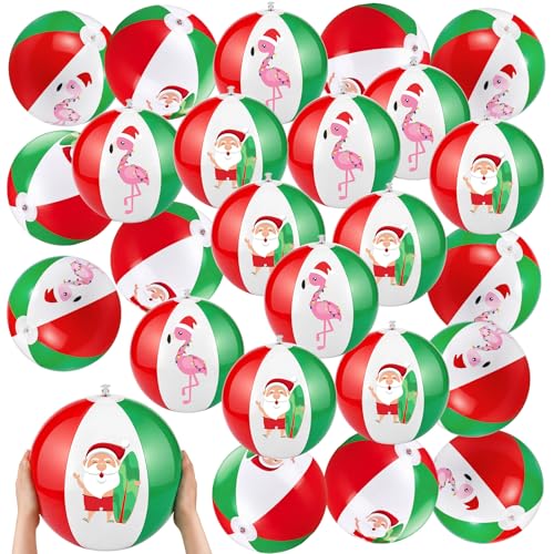 Jetec 24 Pcs Christmas in July Inflatable Beach Balls 12 Tropical Santa Flamingo Beachball Pool Swimming Party Decorations for Summer Holiday Luau Hawaiian Xmas Water Games