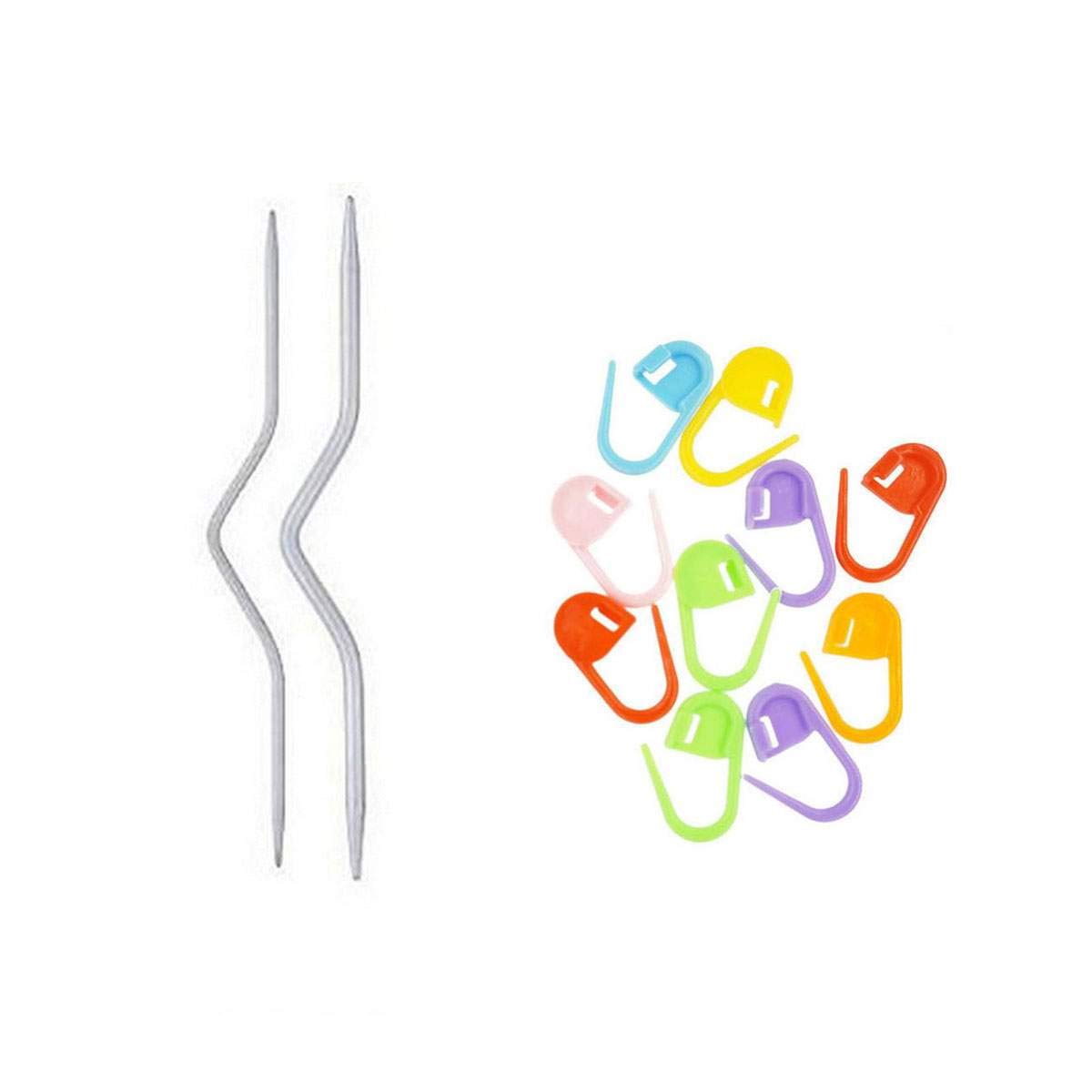 addi Cable Stitch Holder Aluminum (Set of 2) 1 of US 01 (2.5mm) and 1 of US 06 (4mm) Bundle with 10 Artsiga Crafts Stitch Markers