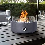 Propane Table Top Fire Pit for Outside Patio,14-inch Tabletop Fireplace Bottom-Mounted for Table with Umbrella Hole- Grey