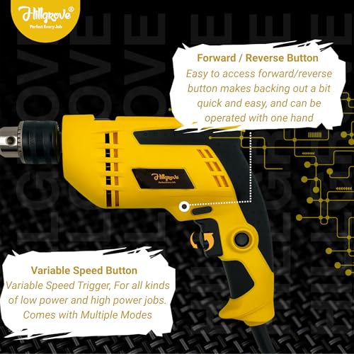Image of Hillgrove HGCM1382M2 All in One Electric 950W 13mm Power Drill Electrical Hand Drilling Machine Tool Box Tools Kit Set for Home