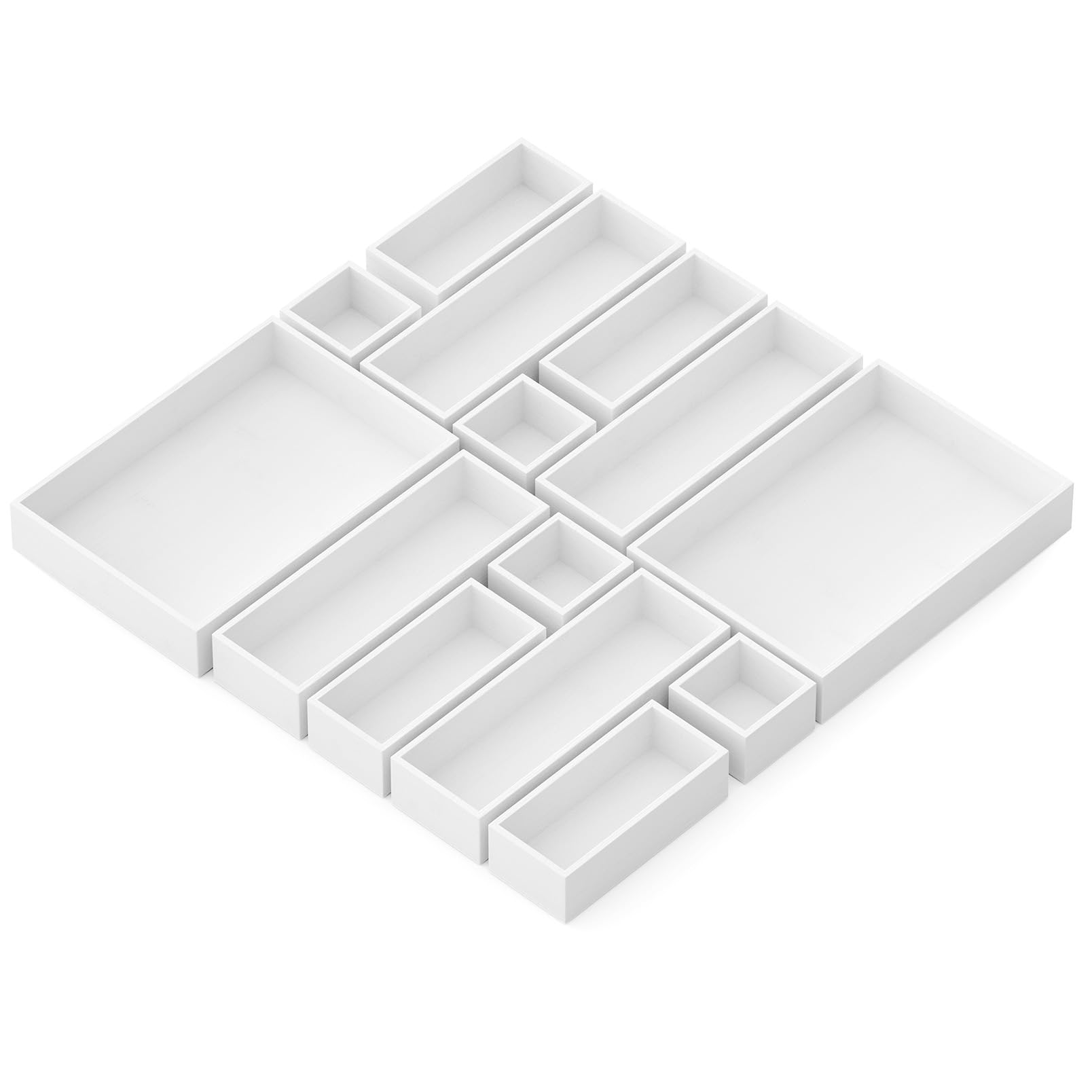 SpaceAid 14-Piece Bamboo Drawer Organizer Storage Boxes Set, Wood Tray Junk Drawer Organizers Multi-Use Divider Bins for Kitchen, Bathroom, Office