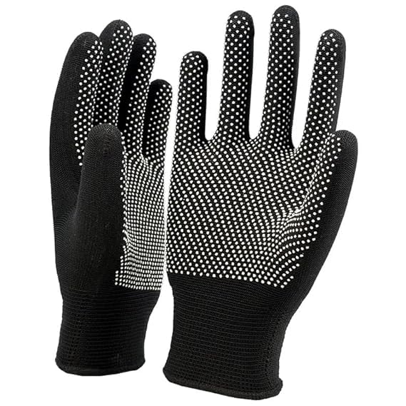 TEAM FS SPORTS PVC-Dotted Cotton Gloves for Enhanced Grip - Ideal for Cricket, Biking, Outdoor Adventures, and Work (Pair, Black)-image-46