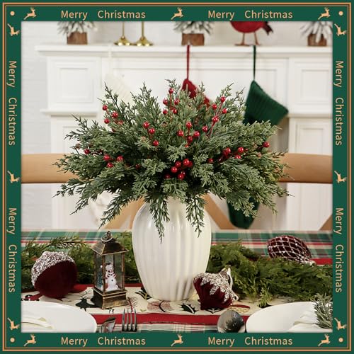 Branches de pin artificielles avec baies rouges pour table de Noël