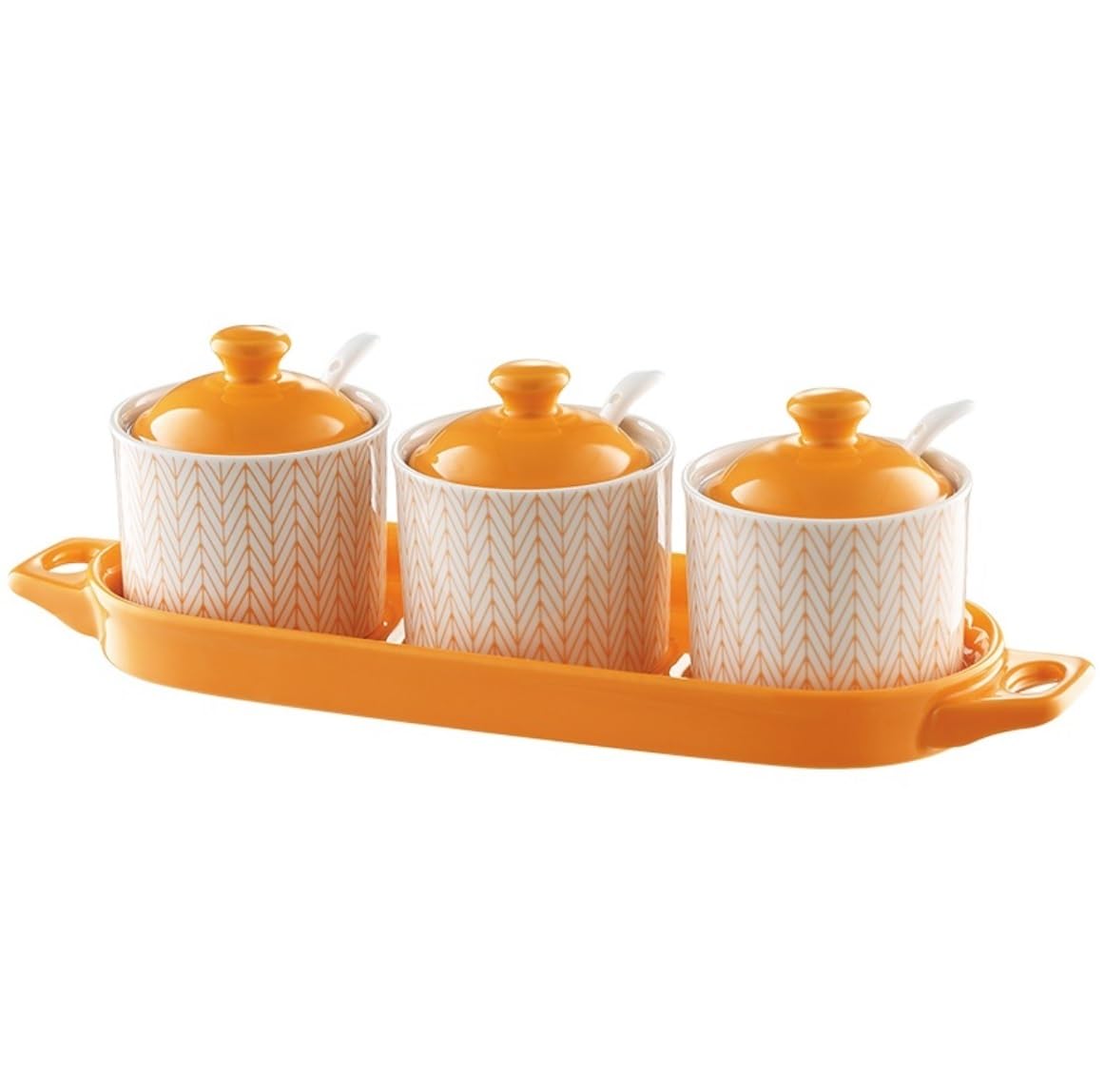 Pots à épices, Ensemble de 3 boîtes à épices en céramique avec couvercle, cuillère, plateau, assaisonnement, sucre et sel(B)