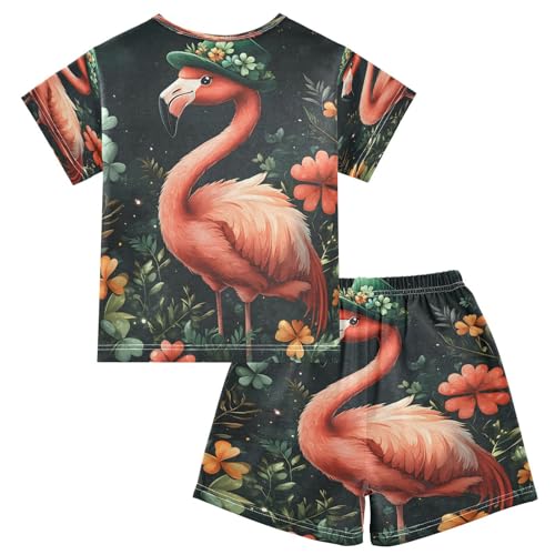 senya Short Sleeve Pajamas Sets Summer Cotton Sleepwear Pink Flamingo Green Hat2