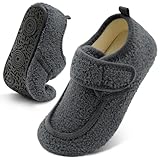 BARERUN House Slippers for Women Men Wide Breathable Indoor Slippers Slip-on Wide Width Home Shoes Edema Shoes for Diabetic Swollen Feet Grey 8-9 Women 6.5-7.5 Men