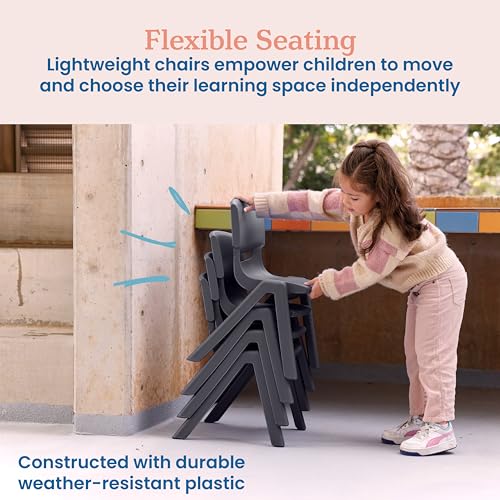 Image of ECR4Kids 12in Plastic School Stack Chair, Classroom Furniture, Grey, 4-Pack