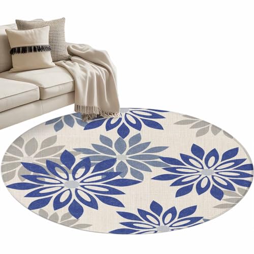 Geometric Flower Round Rug 4ft Area Rug Washable Soft Non-Slip