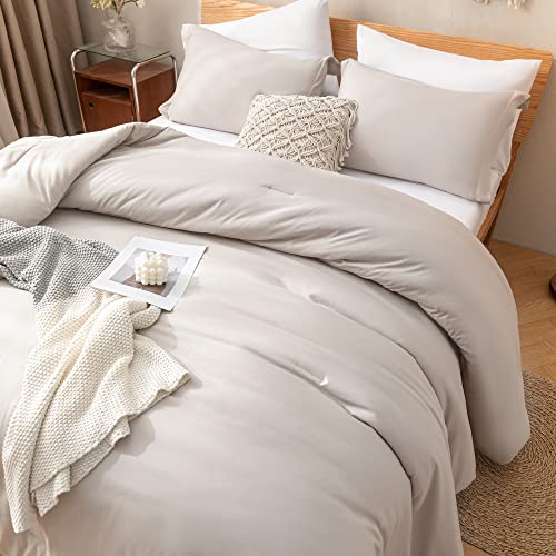 Janzaa 7Pc Comforter Set Full Size Comforter Oatmeal Bed In A Bag Full Comforter Set With Microfiber Sheets Pillow Cases Pillow Shams Fitted Sheet Flat Sheet Farmhouse Soft Bed Bedding Set #TOP5
