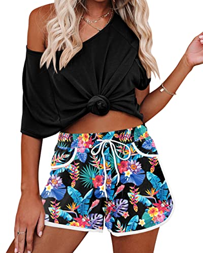 For G and PL Women Hawaiian Badehose Casual Mit Beachrider Und Bedruck Beach Blume tropisch XL 5