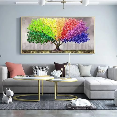 Toile arbre de la vie coloré style peinture à l'huile moderne | Finition d'art 90x180cm