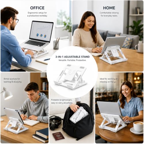 Image of 2-in-1 Laptop Stand and Mobile Stand, Ergonomic, 5 Steps Adjustable Height, Anti-Slip Base, Heat Dissipation, Portable, Lightweight, Compatible with All Laptops