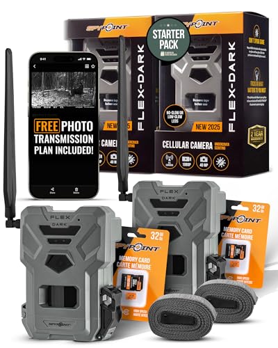 SPYPOINT Flex-Dark Twin Starter Pack avec 2 cartes SD – Caméra de chasse cellulaire, photos 40 MP, vidéo 1080p + son, caméra de jeu sans lueur, vision nocturne de...