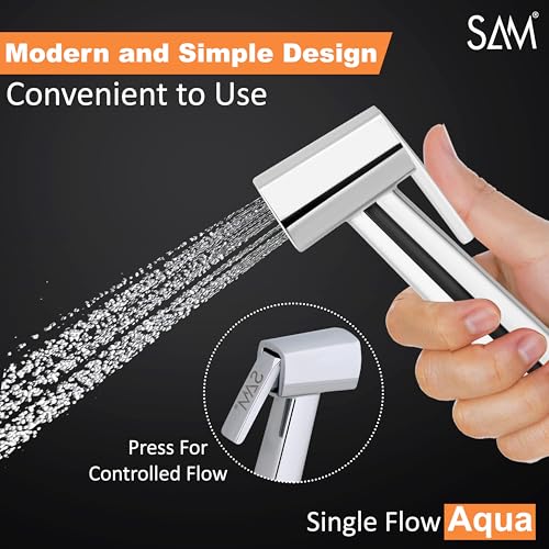 Image of SAM Aqua Health Faucet Set Water Saving Health Faucet 1 Meter Flexible Hose and Wall Mount for Toilet | Jet Spray