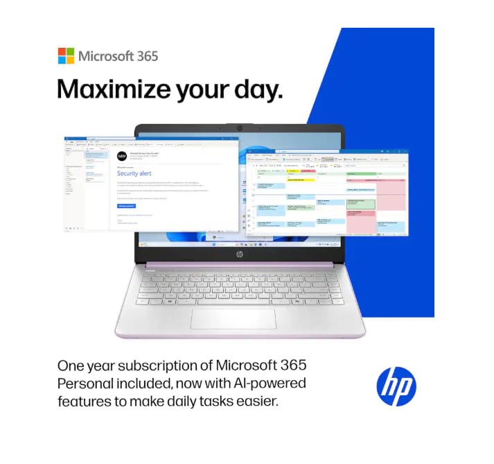 Image of HP 14 inch HD Business & Student Laptop Computer with 1-Year Office 365, Quad-Core Intel Processor, Windows 11 Laptop 4GB RAM 128GB UFS, NLY Earphones, Honey Lavender