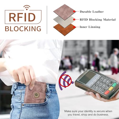 SENDEFN Small Wallets for Women Bifold RFID Blocking Leather Card Holder Compact Wallet with Zipper Coin Pocket2