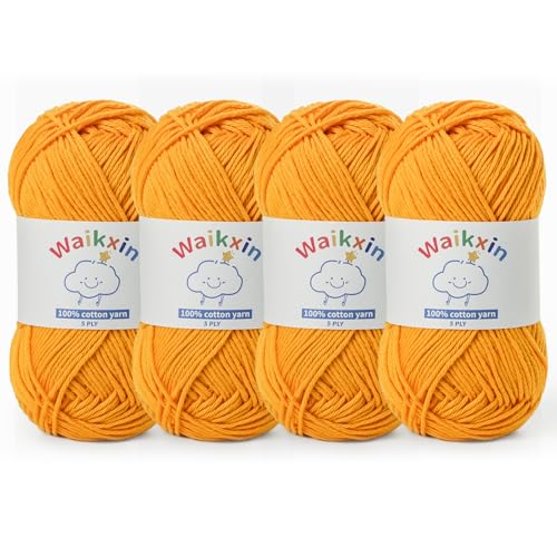 Image of Cotton Yarn for Crocheting - 524.9yds / 7.05oz Baby Yarn for Crocheting Soft - 100% Milk Cotton Yarn 5 Ply Crochet Amigurumi Yarn for Crafts&Puzzle /Socks /Hats(4 Turmeric)