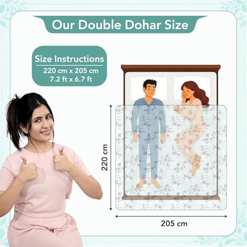 Image of Divine Casa Cotton Dohar for Double Bed 220 x 205 cm, 120 GSM Soft Lightweight Blanket, Breathable Summer AC Quilt for Mild Winter Use